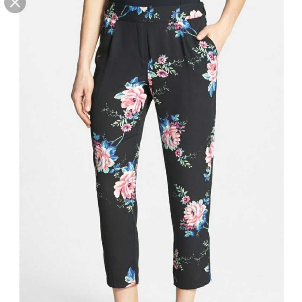 WAYF Floral Print Sheer Crop Pants size S